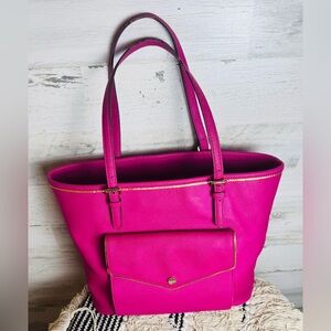 Michael Kors Large Jet Setter Fuchsia Tote Bag Gold Trim - Summer & Travel Ready
